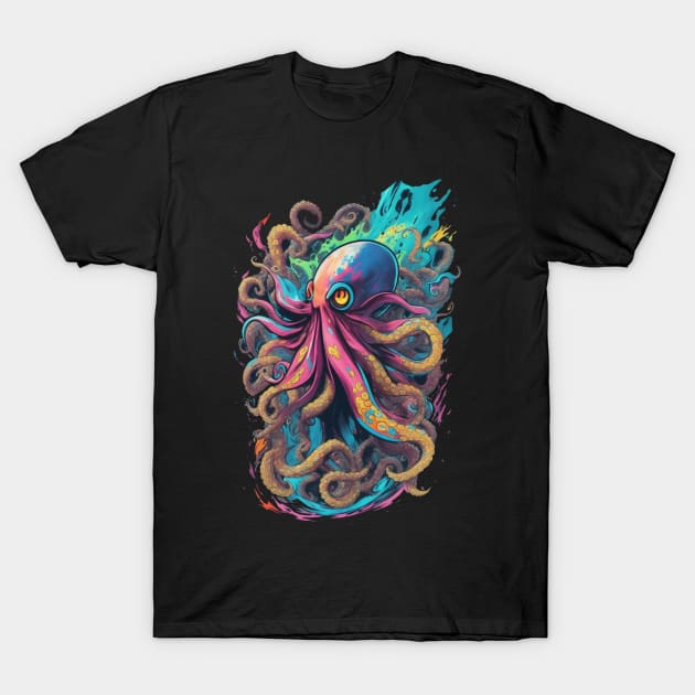 Colorful ocean cute Octopus kraken sea monster lots of pretty pastel colors T-Shirt by Terror-Fi